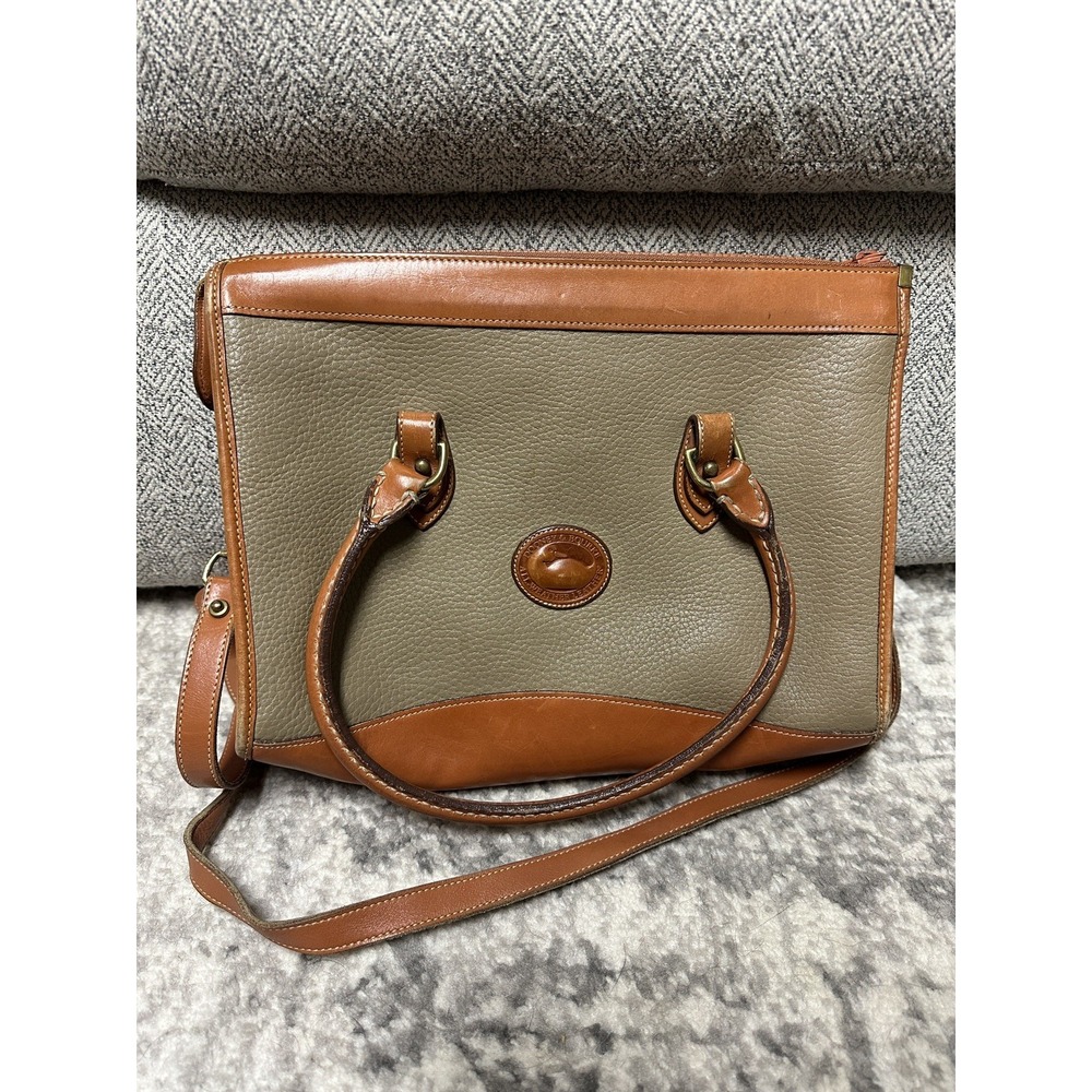 Vintage Dooney and Bourke Authenic Green and Tan Trim Satchel Crossbody - Picture 1 of 12